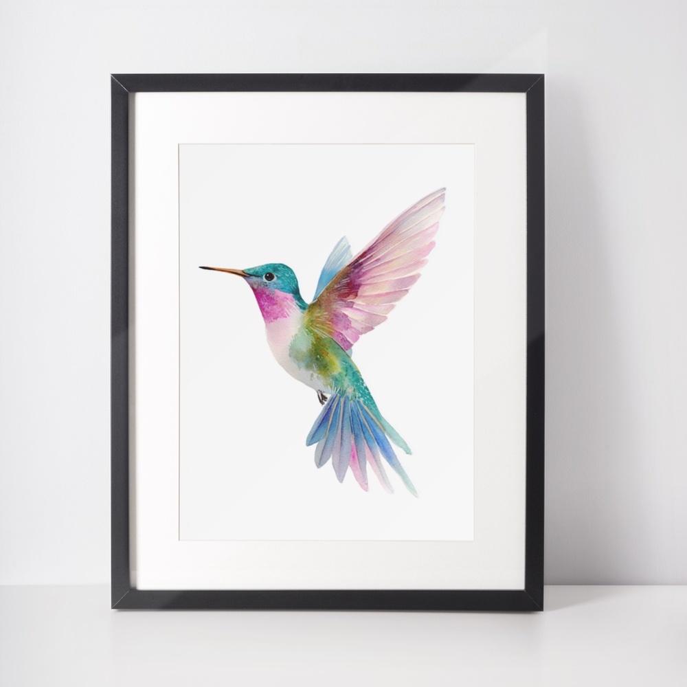 Watercolor Hummingbird Wall Art Print, Unframed - Enchanting Nature-Inspired - Picture 2 of 6